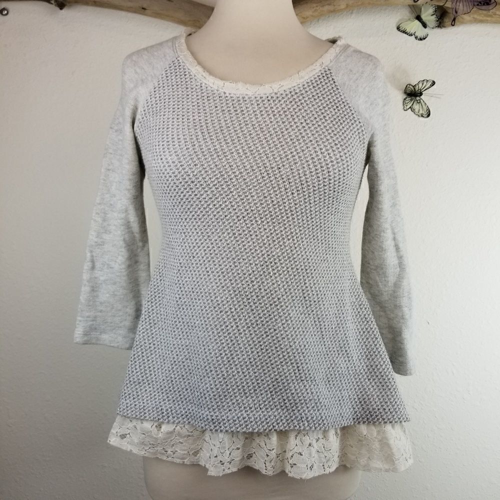 Anthropologie postmark peplum lace bottom sweater
